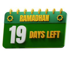 19 dias izquierda a Ramadán mes. islámico decorativo elemento. Ramadán cuenta regresiva. png