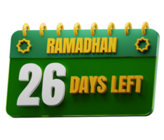 26 dias esquerda para Ramadã mês. islâmico decorativo elemento. Ramadã contagem regressiva. png