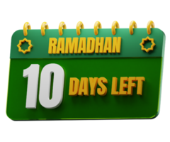 10 dias esquerda para Ramadã mês. islâmico decorativo elemento. Ramadã contagem regressiva. png