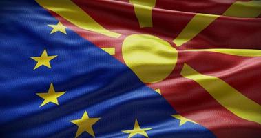 norte macedonia y europeo Unión bandera antecedentes. relación Entre país gobierno y UE. 3d ilustración foto