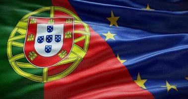 Portugal and European Union flag background. Relationship between country government and EU. 3D illustration photo