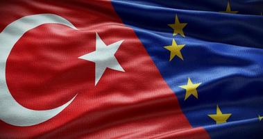 Turkey and European Union flag background. Relationship between country government and EU. 3D illustration photo
