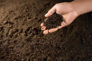 hand showing a soil for environment background photo