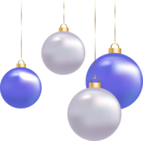 3D realistic Christmas ornament decoration white and blue bauble ball set png