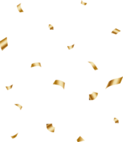 Shiny golden confetti and ribbons falling down. png