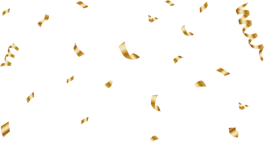 Shiny golden confetti and ribbons falling down. png