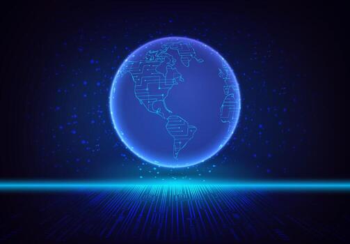 Modern Holographic Globe on Technology Background vector