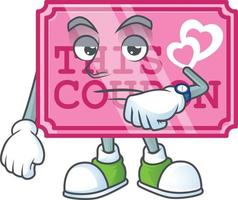 Pink love coupon cartoon character style vector