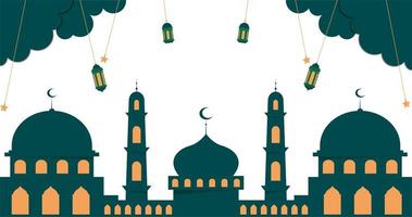 4k Bewegung Design Animation von eid Mubarak islamisch Design Konzept mit hängend Ramadan Laterne und Moschee zum eid oder islamisch Neu Jahr.