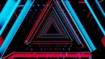 nahtlos bunt Blau und rot Dreieck gestalten Rahmen Technologie. reflektierend Neon- Dreieck Tunnel. futuristisch glühend Linien. video