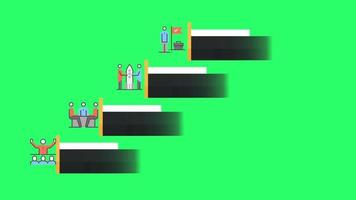 Animation black and yellow space bar 5 step for infographic timeline template on green background. video