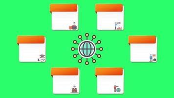 Animation orange and white space bar 5 step for infographic timeline template on green background. video
