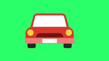 Animation red car isolate on green background. video