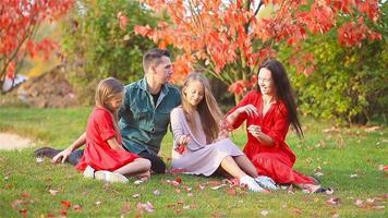 Portrait of happy family of four in autumn video