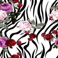 Seamless zebra texture with flowers pattern. photo