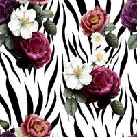 Seamless zebra texture with flowers pattern. photo