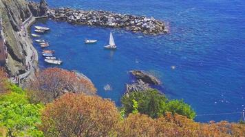 Beautiful cozy bay with boats and clear turquoise water in Italy, Europe video