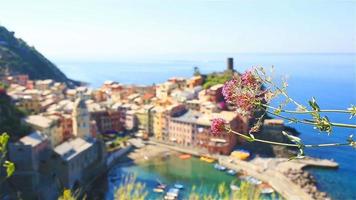 verbazingwekkend visie van vernazza van bovenstaande. een van vijf beroemd kleurrijk dorpen van cinque terre nationaal park in Italië video