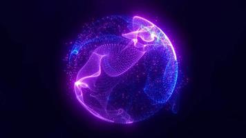 abstrait rond bleu à violet sphère lumineuse brillante des rayons d'énergie et des ondes magiques des particules et des points, arrière-plan abstrait. vidéo 4k, conception de mouvement video