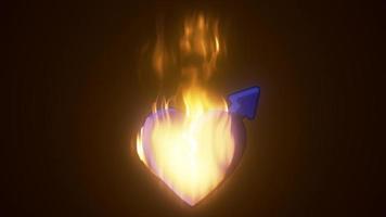 abstrato fogosa queimando dentro chama amoroso coração masculino símbolo Marte astronômico símbolo para dia dos namorados dia em Sombrio fundo. vídeo 4k, movimento Projeto video