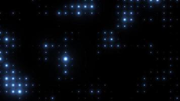 Abstract glowing blue bright light bulbs abstract disco wall background. Video 4k
