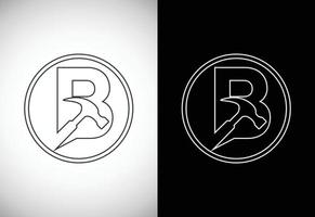 Initial B letter alphabet with a Hammer. Repair, renovation, and construction logo. Line art style logo vector