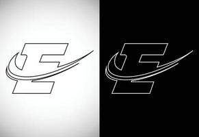 Initial letter E with a swoosh line art-style logo. Modern vector logotype for business and company identity.