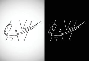 Initial letter N with a swoosh line art-style logo. Modern vector logotype for business and company identity.