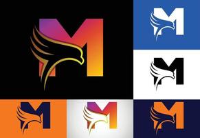 inicial metro monograma letra con águila cabeza negativo espacio símbolo. creativo águila cabeza logo diseño vector