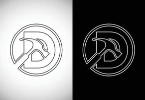 Initial D letter alphabet with a Hammer. Repair, renovation, and construction logo. Line art style logo vector