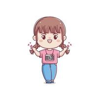 linda fotógrafo niña con amor firmar kawaii chibi vector