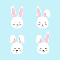 Set of easter bunny face with different expression. Flat vector illustration.