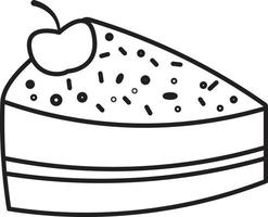 Outline Cake slice with berry illustration. Line art vector doodle style.