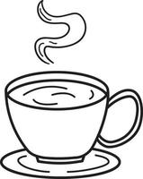 Outline illustration of Coffee latte in Cup. Black Line art vector doodle style.