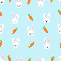 easter bunny rabbit face seamless pattern on blue background. Flat vector for printing paper and fabric textile.