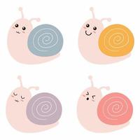 Set of Snail cartoon character with different Expression. Flat vector illustration.