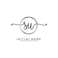 Initial SU feminine logo collections template. handwriting logo of initial signature, wedding, fashion, jewerly, boutique, floral and botanical with creative template for any company or business. vector