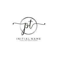 Initial PT feminine logo collections template. handwriting logo of initial signature, wedding, fashion, jewerly, boutique, floral and botanical with creative template for any company or business. vector