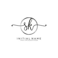 Initial SK feminine logo collections template. handwriting logo of initial signature, wedding, fashion, jewerly, boutique, floral and botanical with creative template for any company or business. vector