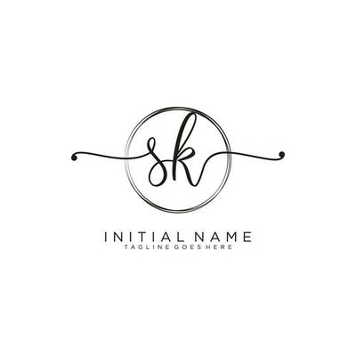 Initial SK feminine logo collections template. handwriting logo of initial signature, wedding, fashion, jewerly, boutique, floral and botanical with creative template for any company or business.