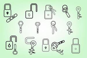 Collection of key lock symbol icons set security silhouette for decorative abstract background vector illustration