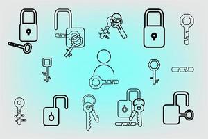 Lock the door symbol key icons set security silhouette for decorative abstract background vector illustration