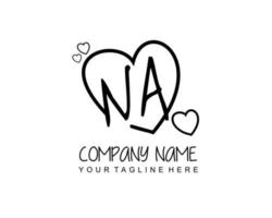 Initial NA with heart love logo template vector