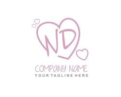 Initial ND with heart love logo template vector