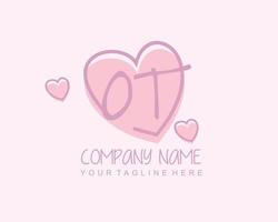 Initial OT with heart love logo template vector
