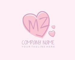 Initial MZ with heart love logo template vector