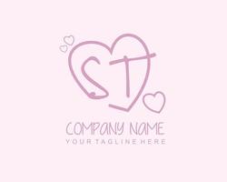 Initial ST with heart love logo template vector