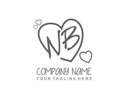 Initial NB with heart love logo template vector