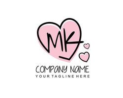 Initial MK with heart love logo template vector