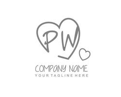 Initial PW with heart love logo template vector